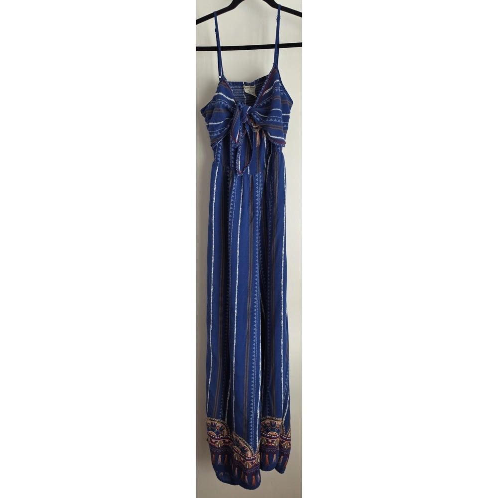 Living Tomes Women's Jumpsuit Size L Blue Striped 100% Rayon Sleeveless